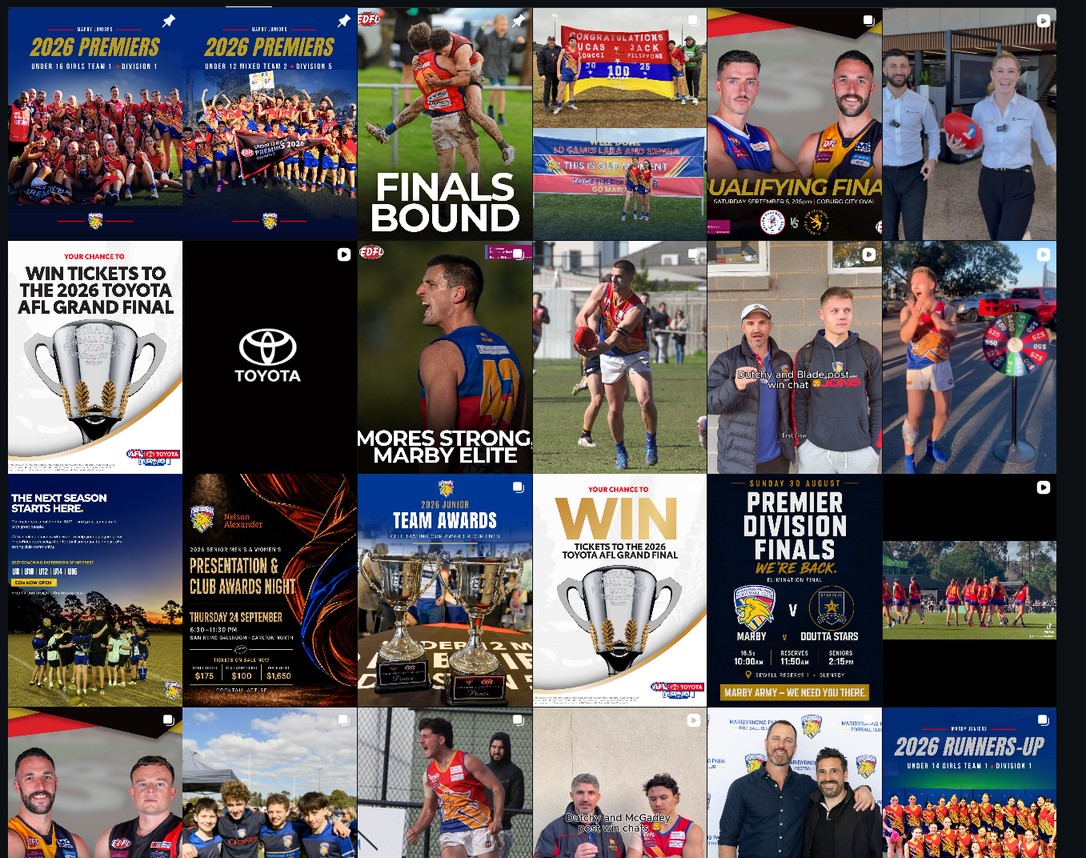 Marby’s completed social creative: premierships, player stories, events, sponsors and campaigns